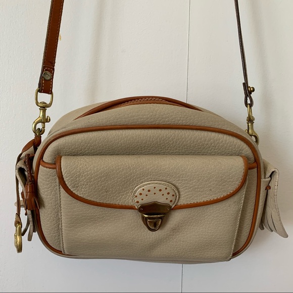 Vintage Dooney & Bourke Tan Leather Crossbody Bag Leather Two Tone Brown Taupe - Picture 6 of 14